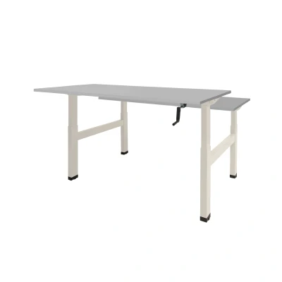 Afbeelding van Dextro zit/sta hoogte slinger verstelbare Duo werkplek, bladmaat 2 x 120 80 cm., frame kleur wit RAL 9010 blad 25 mm. melamine Lichtgrijs