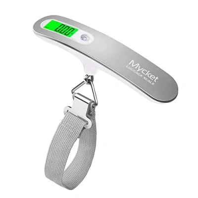 Afbeelding van Mycket Digitale Kofferweegschaal, Bagageweegschaal, Draagbare Weegschaal, Elektronische Kofferweegschaal met LCD Scherm en Tarra Functie, 110 lb/50 kg, Hangweegschaal voor reizen (Zilver)