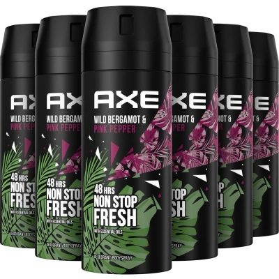 Afbeelding van 6x Axe Wild Deodorant en Bodyspray Fresh Bergamot + Pink Pepper 150 ml