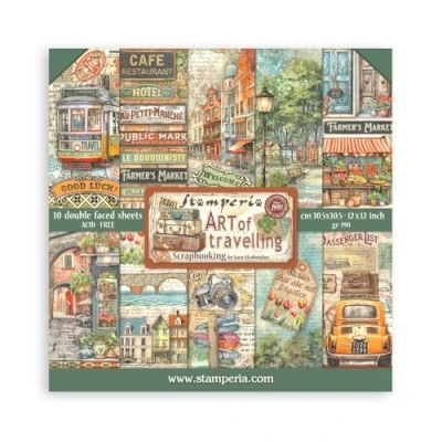Afbeelding van Stamperia Scrapbook papierpad voor scrapbooking, albums, kaarten maken, bullet journals en meer, zuurvrij, double sided, perfect hobby&#039;s, ambachten geschenken (kunst van reizen) (30,5 x 30,5