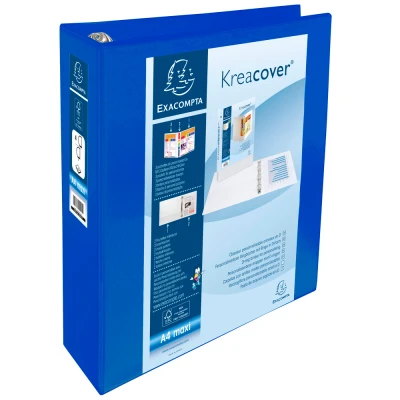Afbeelding van Exacompta ref. 51845BE 1 Personaliseerbare ondoorzichtige ringband met harde omslag en 3 vakken 4 D ringen van 60 mm 90 rug Afmetingen: 32 x 30 cm Formaat A4 Maxi Kleur : blauw