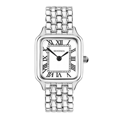 Afbeelding van Sekonda Klassiek Monica Dames 22mm Quartz Horloge in Wit met Analoog Display en Legering Band, Zilver, armband