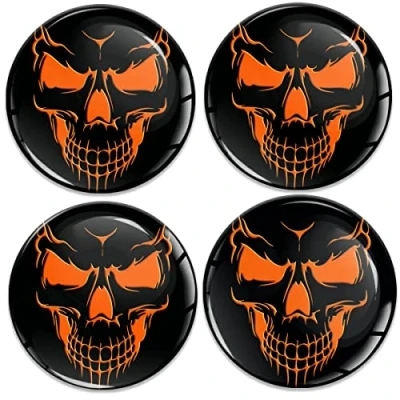 Afbeelding van Biomar Labs 4 x 68 mm sticker 3D siliconen schedel oranje voor wieldoppen naafdoppen wielnaafdop naafdop A7468