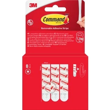 Afbeelding van Command Verwijderbare lijm 17021 8 EU, Medium, strips, wit