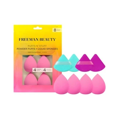 Afbeelding van Freeman Puffs N&#039; Stuff Powder + Vloeibare Sponzen Set, Make up Blending &amp; Poederpuffs, Voor Foundation, Concealer, Setting Poeder, Veganistisch Wreedheidsvrij, 8 Count