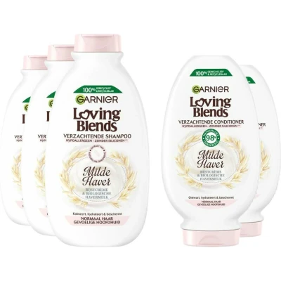 Afbeelding van Garnier Loving Blends Milde Haver Shampoo 3x 300 ml &amp; Conditioner 2x 250 Pakket