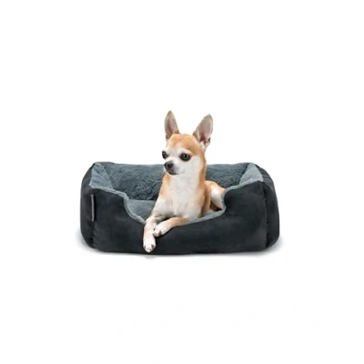 Afbeelding van lionto Hondenbed met omkeerbaar kussen en anti slip onderkant, stevig huisdierenkussen diepe instap voor honden katten, (S) 50x37 cm, knus hondenkussen, grijs/zwart