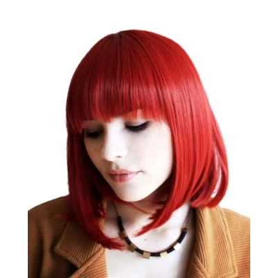Afbeelding van Prettyland Red Bob middellange korte natuurlijke matte rechte pruik Statische gratis C749