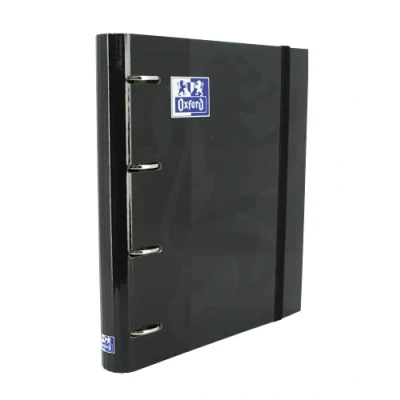 Afbeelding van Oxford, Map met 4 ringen, A4+, reserveonderdeel en rubber, extra lang deksel, 100 vellen, geruit, 5 x cm afneembaar bord, Zwart