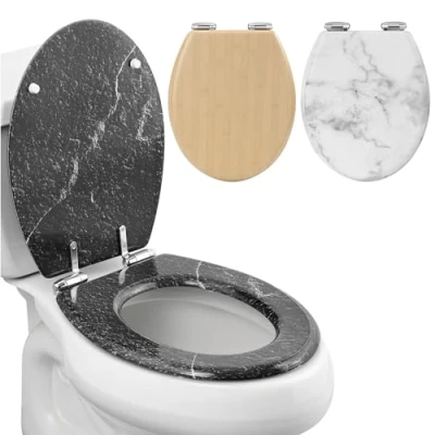 Afbeelding van Navaris wc bril softclose Sluit zacht en stil Makkelijke installatie Wcbril toilet Makkelijk schoon te maken toiletbril Zwart marmerlook
