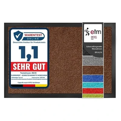 Afbeelding van etm ColorLine Vuilvangend tapijt, deurmat in vele maten, indoor mat, antislip tapijt voor hal, voordeur, entree, bruin, 40x60 cm