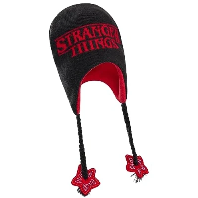 Afbeelding van Stranger Things Wintermuts voor meisjes, eenheidsmaat, beanie muts met oorkleppen, kinderen en tieners, zwart/rood, One size