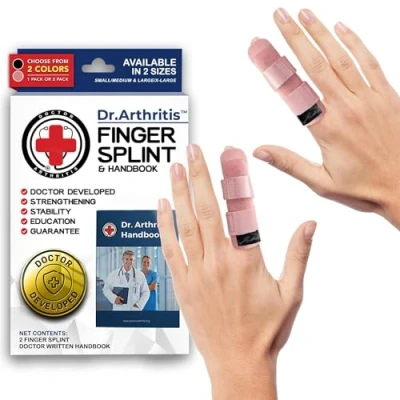 Afbeelding van Dr. Arthritis vingerspalk met padding, triggerfinger brace spalk, rechttrekken &amp; steunen wijs /midden /ring vinger pink (Roze, S/M, 2 stuks)