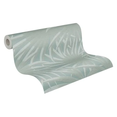 Afbeelding van A.S. Création Behang palmbladeren blauw mint Casual Living wandbehang 393384 hoogwaardig vliesbehang voor slaapkamer 10,05 m x 0,53 Made in Germany