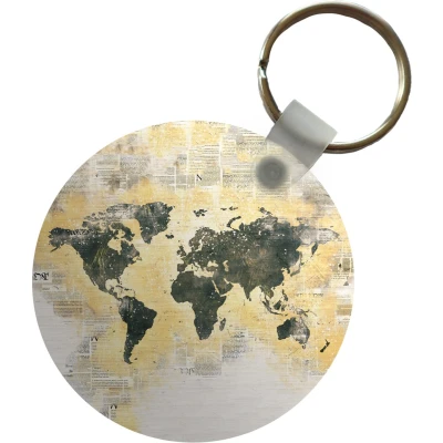 Afbeelding van Sleutelhanger Wereldkaart Kleuren Waterverf Plastic Rond Uitdeelcadeautjes