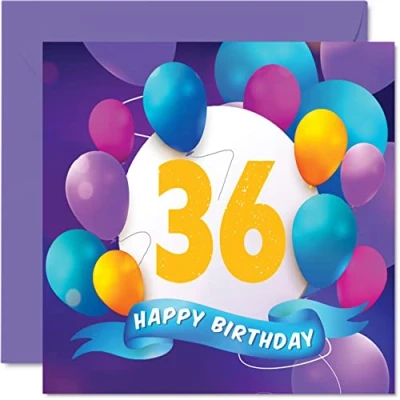 Afbeelding van 36e verjaardagskaart voor mannen vrouwen ballonfeest gelukkige verjaardagskaarten 36 jaar oude man vrouw broer zus mama papa tante oom beste vriend neef, 145 mm x verjaardag wenskaarten cadeau