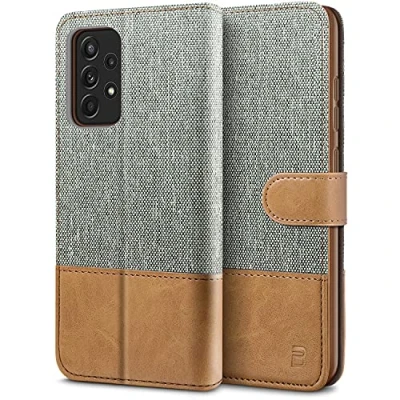 Afbeelding van BEZ Samsung A52S Hoesje, Galaxy A52 5G Hoesje Book Case Leer Wallet, Flip Wallet [Canvas Kunstleer] met Creditcardhouders, Standaard, Magnetische Sluiting, Grijs