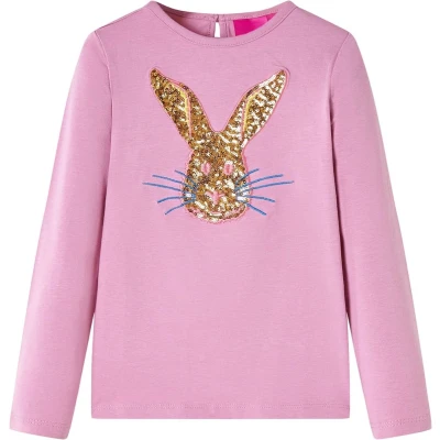 Afbeelding van Kindershirt met lange mouwen konijnenprint 128 rozebruin