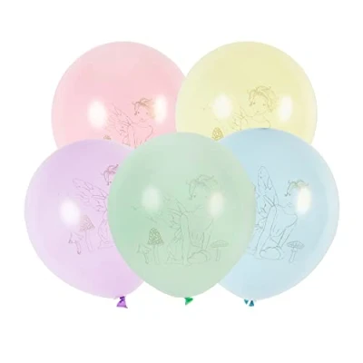 Afbeelding van Talking Tables Set van 12 pastelballonnen Feeënfeestdecoraties voor kinderverjaardag, Moederdag, tuin Gemaakt latex met bedrukt ontwerp en lint om lucht of helium te bevestigen, veelkleurig