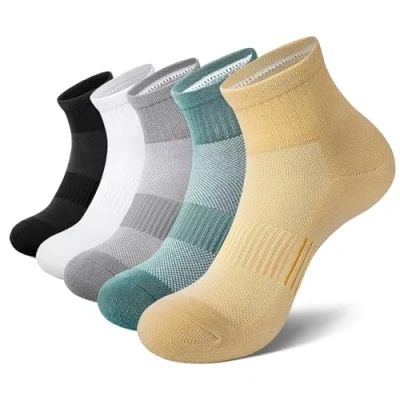 Afbeelding van EKSHER Sneakersokken voor dames, 5 paar, katoen, badstof, quarter, loopsokken, hardlopen, kleurrijke sportsokken heren, ademend, Kleurrijk A2, 35 38 EU