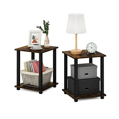 Afbeelding van Furinno set van 2 uiteinden, bijzettafel, nachtkastje, composiet hout, amber grenen/zwart, 2, 39,6 x cm (2 pack)