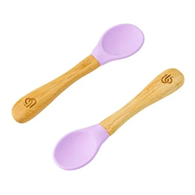 Afbeelding van bamboo ® Babyspenen lepels set van 2 bamboe met zachte siliconen tips Ergonomische handgrepen BPA vrij (set 2, lila)