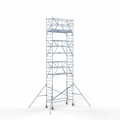 Afbeelding van Professionele aluminium rolsteiger 0.90x2.50x9.2m werkhoogte + dubbele voorloopleuning