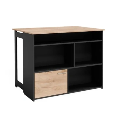 Afbeelding van Bartafel &quot;Dominic&quot;, Krachtige eik goud/Antraciet, 116 x 37 cm 4x open vakken en 1x deur