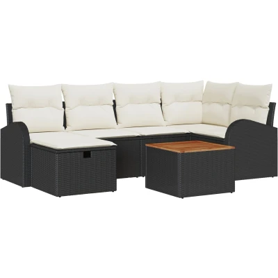Afbeelding van vidaXL 7 delige Tuin Sofa Set met Kussens Zwart Poly Rattan