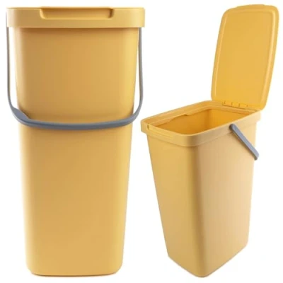 Afbeelding van KADAX afvalemmer met deksel en handvat, plastic voor afvalscheiding, rechthoekige klapdeksel (geel, 20 l)
