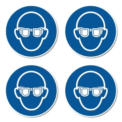 Afbeelding van Oogbescherming gebruiken, gebodstekens: M004 DIN EN ISO 7010 / ASR A1.3 stickers: Ø 10 cm, 4 stuks