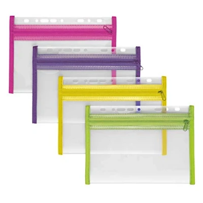 Afbeelding van VELOFLEX 4350000 documentenhoes met ritssluiting, 4 stuks, DIN A5, hechtbaar, geel, groen, roze, paars, VELOBAG XXS, ritsvak