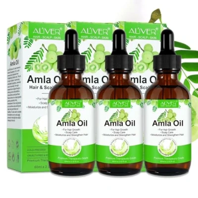 Afbeelding van P Beauty Amla olie, haarolie voor intensieve haargroei, tegen roos en haaruitval, koudgeperst, biologisch veganistisch, vitamine C, aminozuur, 3 x 60 ml
