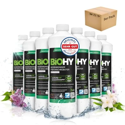 Afbeelding van BiOHY Vloerreiniger voor dweilrobots met een frisse lentengeur (9 x 1l Fles) Reinigingsmiddelconcentraat alle Schuimvrij &amp; Streeploos Duurzaam 1:200 concentraat (Wischroboter