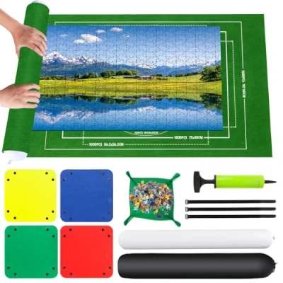 Afbeelding van VFANDV Puzzelmat, Puzzelmat 500 1000 1500 stukjes Puzzel Roll Mat Draagbare Storage Mat, 66 x 116 cm