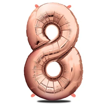 Afbeelding van envami® Verjaardagsballon 8 jaar roségoud 101 cm cijferballon Decoratieset verjaardag meisje Happy birthday decoratie Zweeft dankzij helium