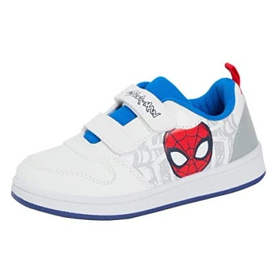 Afbeelding van Marvel Jongens Spiderman Trainers Kinderen Lichtgewicht Gemakkelijk Bevestigen Witte Skate Schoenen, Wit Grijs Web, 12 UK Child
