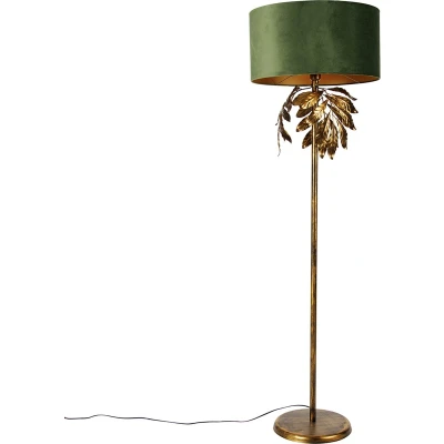 Afbeelding van QAZQA Vintage vloerlamp antiek goud met kap groen Linden
