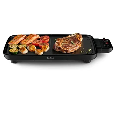 Afbeelding van Tefal Booster CB642800 Elektrische grillplaat, 2200 W, 2 kookzones, antiaanbaklaag, instelbare thermostaat, groot grilloppervlak, vaatwasmachinebestendig, sapschaal