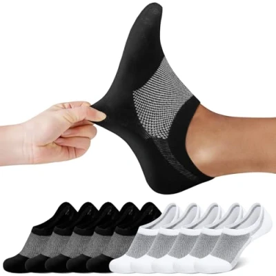Afbeelding van FALARY Onzichtbare Sokken Dames Heren 10 Pack Sneakersokken Zwart Wit 43 46