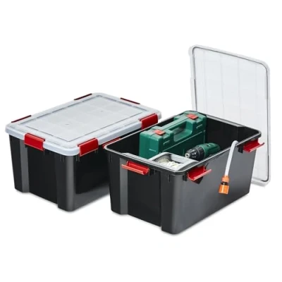 Afbeelding van Iris Ohyama, Set van 2 Opbergdozen, Luchtdicht, met clips, stapelbaar, garage, kelder, zolder 50L, AT L B59 x D39 H29 cm Zwart