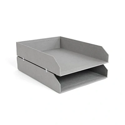 Afbeelding van Bigso Box of Sweden Hakan Set van 2 brievenbakjes voor het bureau, stapelbare opbergvakken brieven, documenten enz., opbergsysteem vezelplaat met papier, grijs