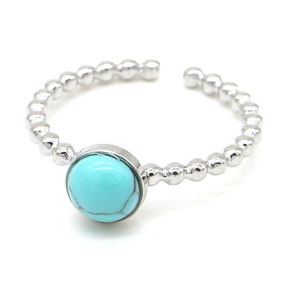 Afbeelding van Ring Turquoise Steen RVS One Size Zilverkleurig