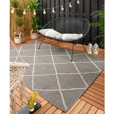 Afbeelding van Scandinavisch Buitenkleed Ruiten Verner Grijs/crème 66x230 Cm