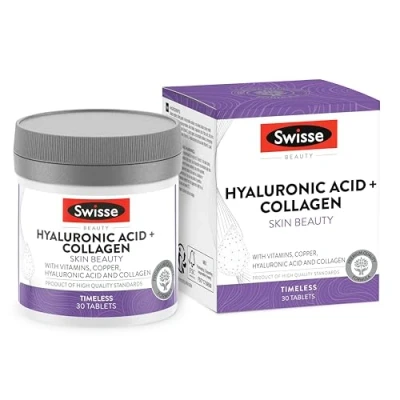 Afbeelding van SWISSE Collageen en Hyaluronzuur Collageensupplement met Vitamine C E Koper, 30 Tabletten, Beschermt tegen Oxidatieve Stress voor een Elastische Huid, Rimpelverminderend Supplementen, Made in Italy