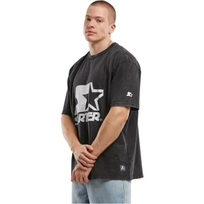 Afbeelding van Starter T shirt voor heren, met logo, oversized zuurstof, casual mannen, zuurwassing, oversized, Zwart Acid Washed, S