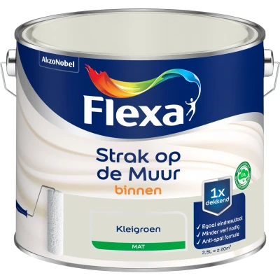 Afbeelding van flexa strak op de muur binnen mat kleigroen 2.5 ltr