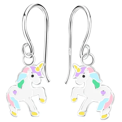 Afbeelding van JoyS Zilveren eenhoorn hanger oorbellen unicorn paardje oorhangers kinderoorbellen