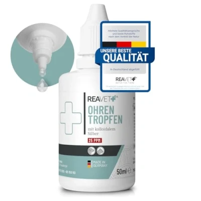 Afbeelding van ReaVET Oordruppels voor Honden &amp; Katten Met colloïdaal zilver en Aloë Vera Reinigt, verzorgt kalmeert Eenvoudig in gebruik 50ml