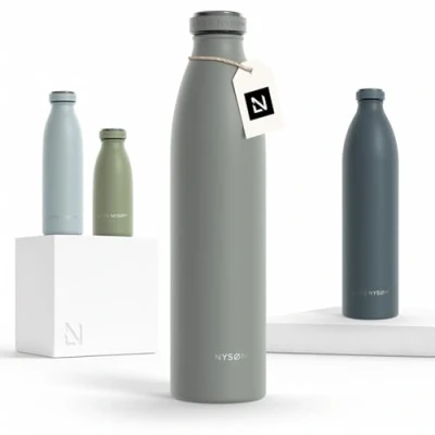 Afbeelding van LARS NYSØM &#039;Ren&#039; Roestvrijstalen drinkfles 1000ml BPA vrije geïsoleerde waterfles voorSport, Fiets, Volwassene, Kids Cool Grey